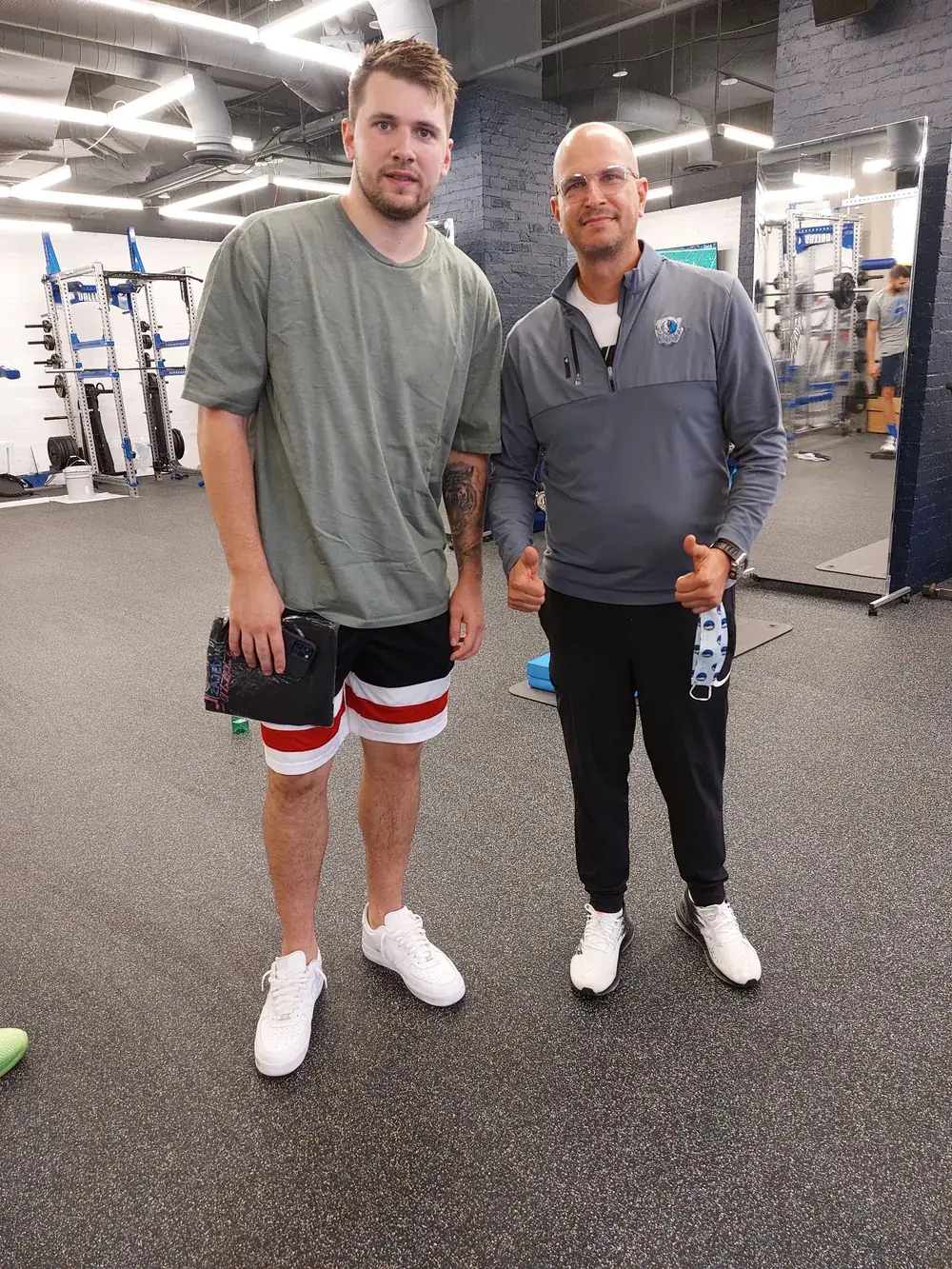 Luka Dončić with Tamir Kfir at the Dallas Mavericks practice facility